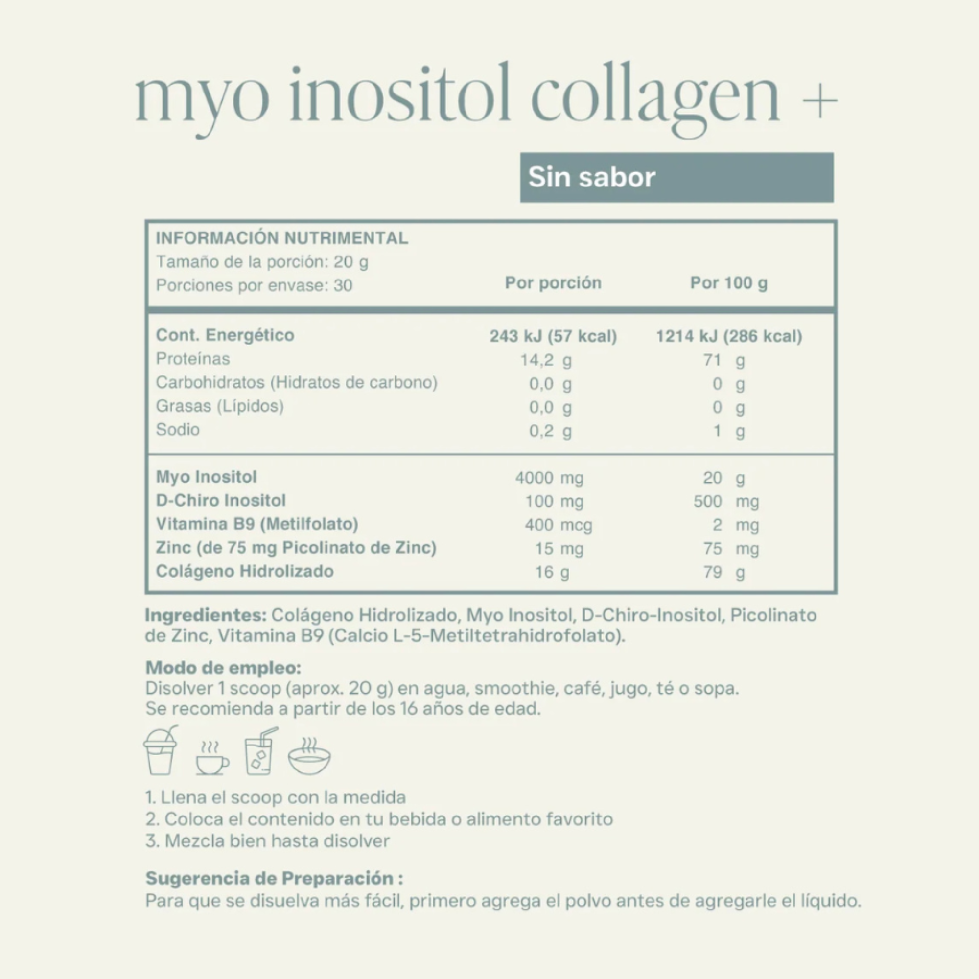 Myo inositol Collagen+ Sin Sabor (Sachets)