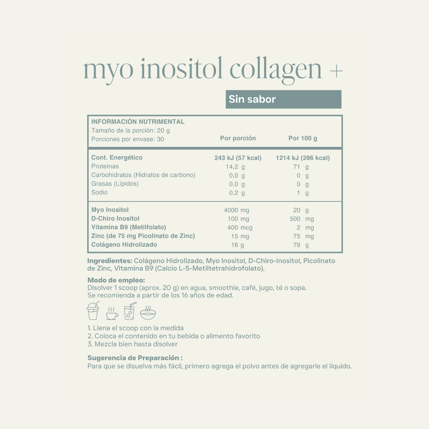 Myo inositol Collagen+ Sin Sabor