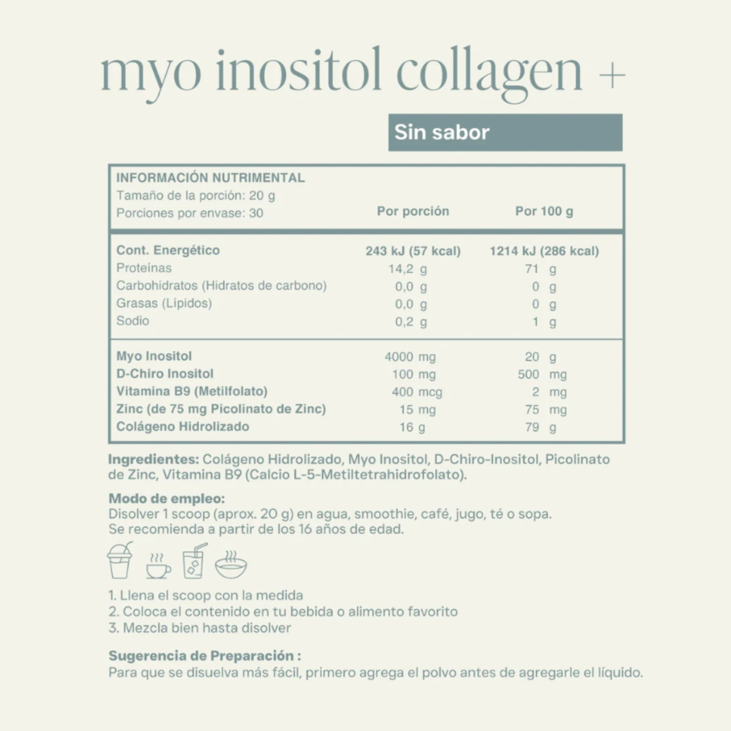 Myo inositol Collagen+ Sin Sabor (Sachets)